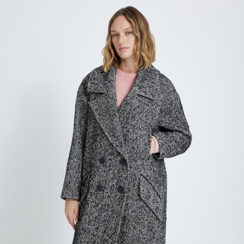7 FOR ALL MANKIND DOUBLE BREASTED WOOL COAT IN HERRINGBONE